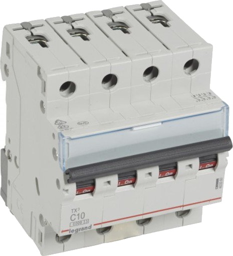 Legrand Automatsikring TX3 C 10A 4P, 4M, 6/6kA Legrand Automatsikring TX3 C 10A 4P, 4M, 6/6kA