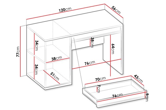 Metropolitan Skrivebord 120x56 cm Brun/Hvit/Lysegrå/Sort
