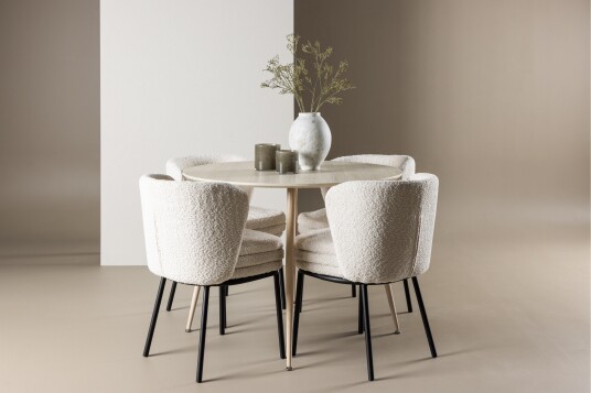 Venture Home Plaza Spisegruppe 100 cm Rund med 4 Agnes stoler Whitewash/Hvid
