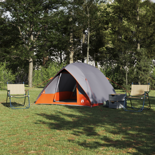 Camping Telt med tak Grå og Oransje 320 x 275 x 190 cm taft Camping Telt med tak Grå og Oransje 320 x 275 x 190 cm taft