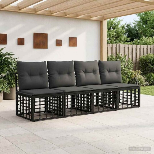 vidaXL 4 seters hagesofa uten armer 4 pcs 4 Antall seter Svart