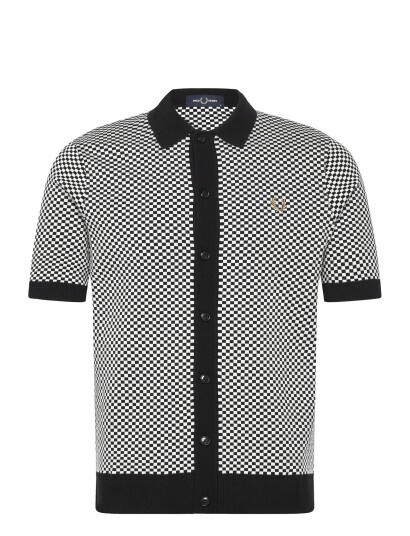 Fred Perry Chequerboard Button Shirt   Black   XXL