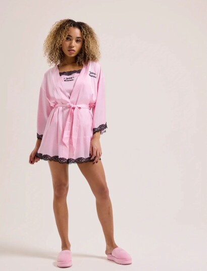 Juicy Couture Lace Trim Kimono Robe Pink M
