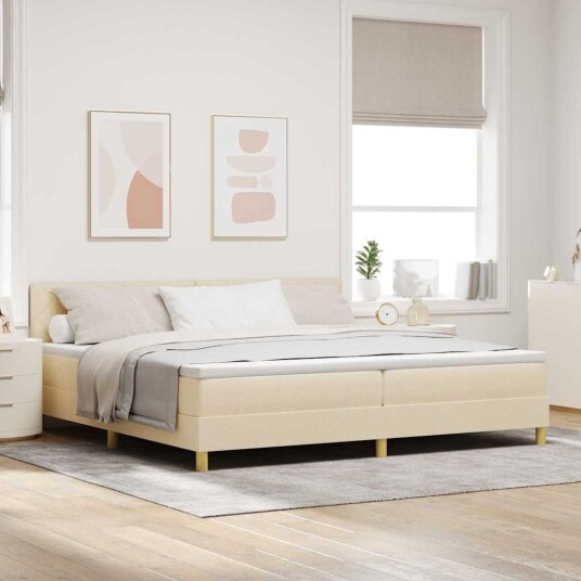  Box Spring Seng Med Madrass Krem 200x200 cm Stoff