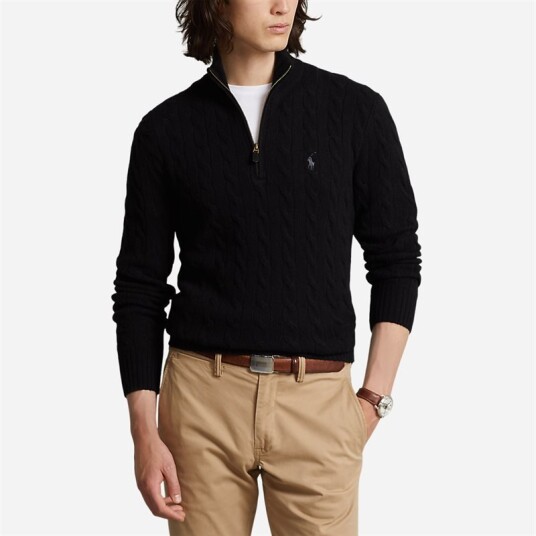 Cable-Knit Wool-Cashmere Sweater Black Cable-Knit Wool-Cashmere Sweater Black
