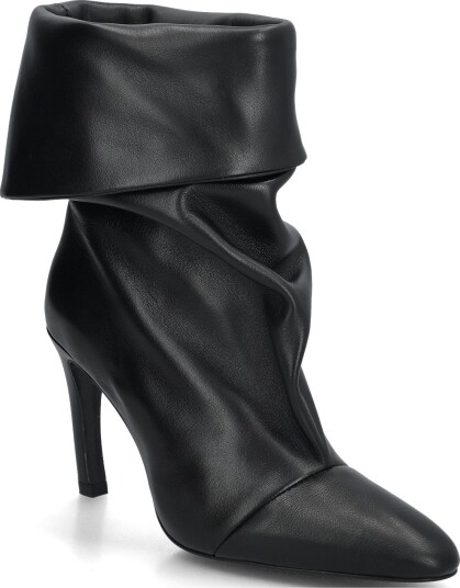 Mango Ruched Leather Heeled Ankle Boot BLACK 36