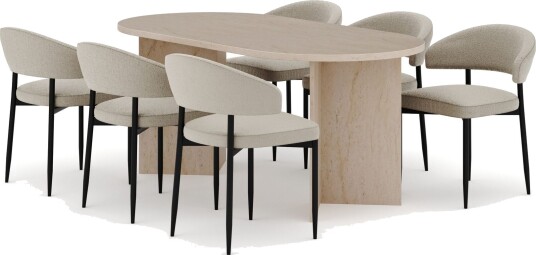 Dano Spisebord 180 cm med 6 Sawako Spisestoler - Travertin / Beige