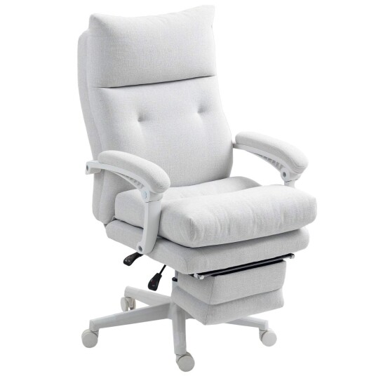 Kontorstol Ergonomisk skrivebordsstol med korsryggstøtte høy rygg fotstøtte høydejusterbar svingstol med linlook polstret da