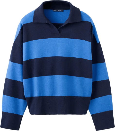 Mango Striped Polo Neck Sweater Navy XS