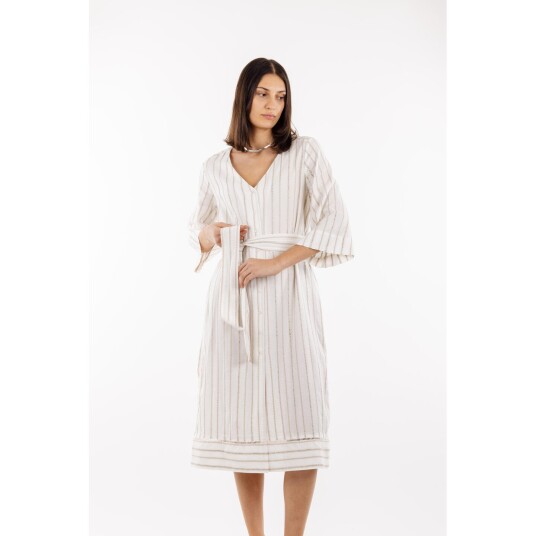 Scarlet Dress Cream XS Midi linen dress w/belt