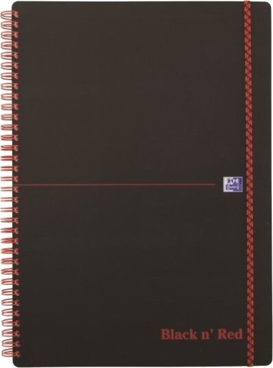 Oxford Black N" Red Notisbok Spiralbundet A4 210 X 297 Mm 70 Ark / 140 Sider Hvitt Papir Linjert Svart Polypropylen Pp
