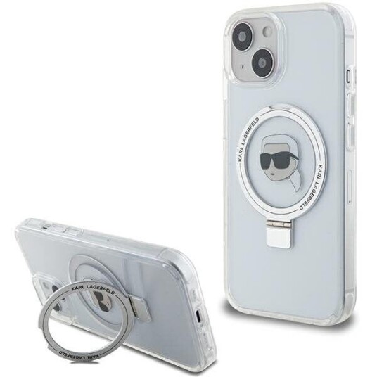 Karl Lagerfeld Hardcase med Ringstativ til iPhone 15 6,1" Hvit MagSafe