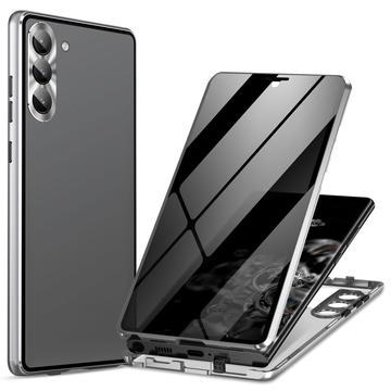 Samsung Galaxy S24 Magnetisk Deksel med Herdet Glass Privacy Sølv