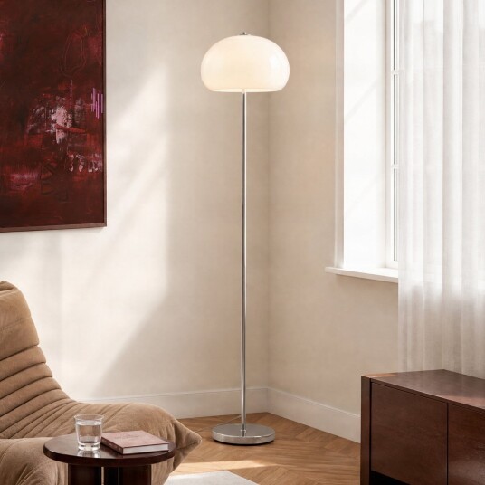 Owen gulvlampe høyde 150 cm glass krom/hvit – Nola   Stue   Moderne   Med skjerm