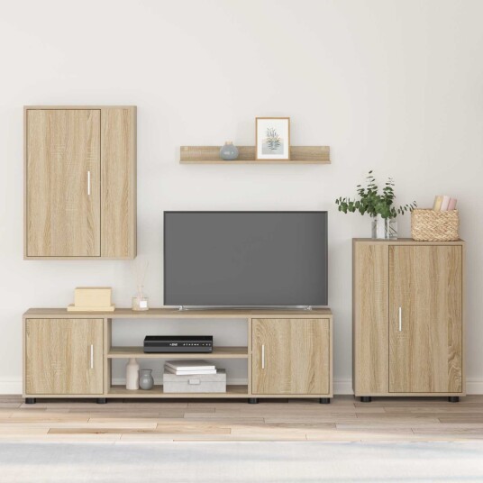  TV benksett Veggmontert 4 pcs Sonoma eik Konstruert tre