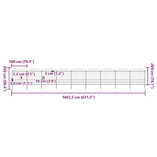 vidaXL Hagegjerde med spydtopp stål 1,75 2x15,3 m svart