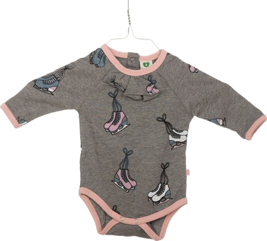 Småfolk Body skøyter gra med rosa kant (80 cm)