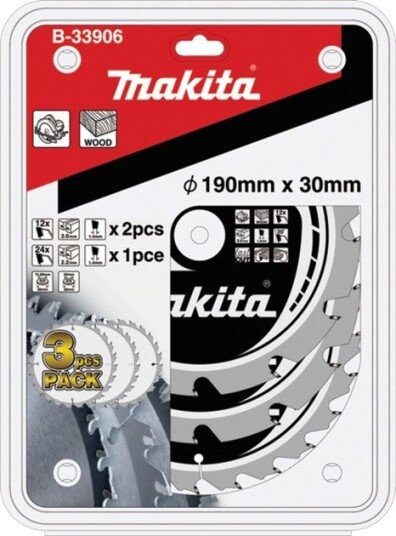 Makita Mak-Force B-33906 Sirkelsagbladsett - 3 Stk., Ø190mm, Ø30mm, 24 Tenner