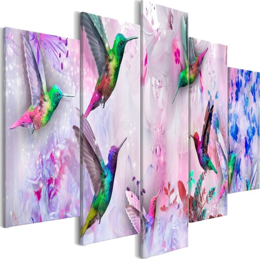 Bilde Colourful Hummingbirds 5 Parts Wide Violet 200x100 Artgeist sp. z o. o.