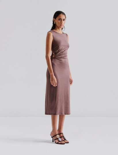 Malina Marquis Ruched Cut Out Jersey Midi Dress - Brown - XL