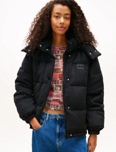 Tommy Jeans Tjw Quilted Velvet Puffer Jacket - Black - XS Tommy Jeans Tjw Quilted Velvet Puffer Jacket - Black - XS