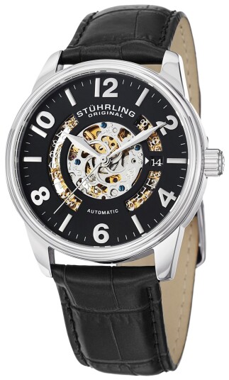 Stührling Original Herreklokke 649.01 Sort/Lær Ø42 mm