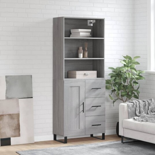 Highboard grå sonoma 69,5x34x180 cm konstruert tre Highboard grå sonoma 69,5x34x180 cm konstruert tre