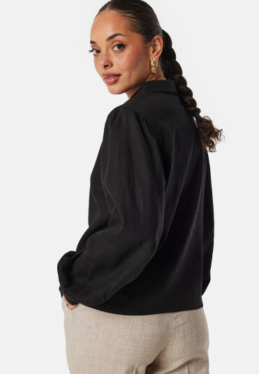 ONLY Onlcaro Linen Puff Shirt Black XS