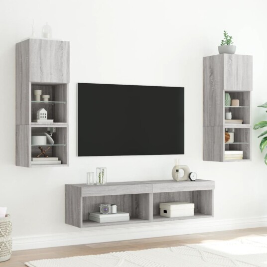 TV benker med LED lys 2 stk grå sonoma 60x30x30 cm TV benker med LED lys 2 stk grå sonoma 60x30x30 cm