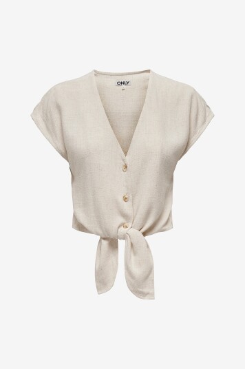 Only   Bluse onlSiesta SS Knot Lin BL Shirt Pnt   Grå