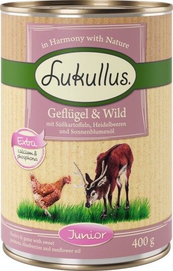 Lukullus Våtfôr Junior Fjærkre & Vilt Kornfri 24 X 400 G