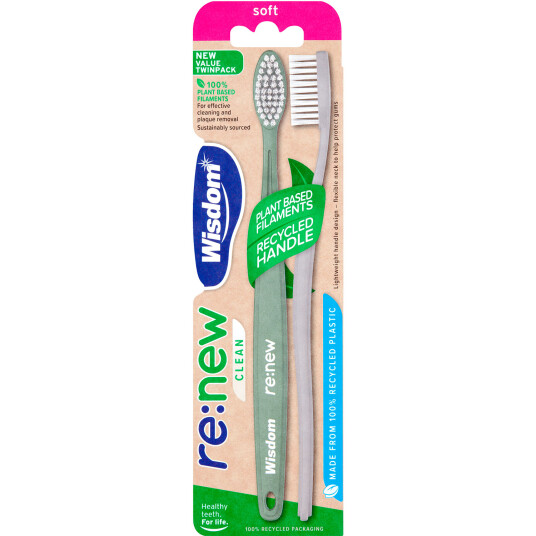 Miljøvennlige Tannbørster 2 stk. WISDOM re:new Clean Soft Miljøvennlige Tannbørster 2 stk. WISDOM re:new Clean Soft