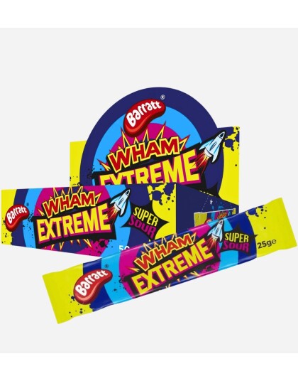 40 stk Barratt Wham Extreme Bar   Karameller med Bringebærsmak og Kjempesure Krystaller   Hel Eske 1 kg