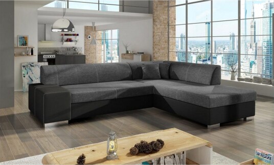 Seksjonssofa Eltap Porto 278x217x74 cm Sawana 05 Soft 11 Grå Svart Høyre