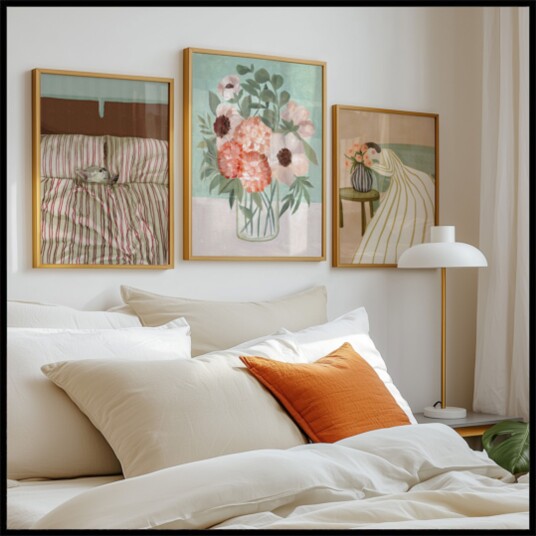 Blomster og figurativ kunst til soveromsgardin Plakat / 70x70