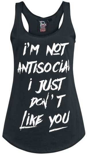 Sprüche Fun Topp Not Antisocial S til XXL Damer svart Sprüche Fun Topp Not Antisocial S til XXL Damer svart