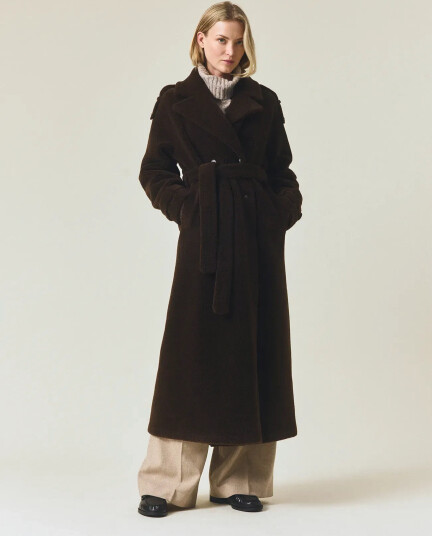 Lexington Clothing Maxi Belted Wool Blend Teddy Coat   Brown   L