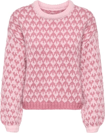 ONLY Onlcaro Ls Pattern O Neck Cc Knt   Pink   M