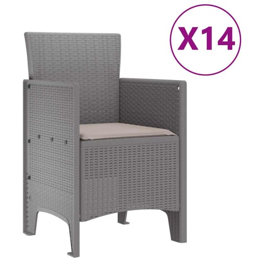 Hagemøbel sett 15 pcs Lysegrå Stor Poly Rattan Stål