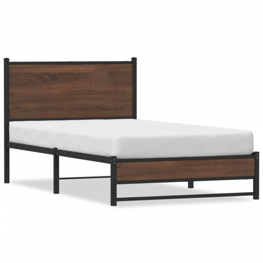  Sengeramme i metall med hodegavl brun eik 100x200 cm 8721102955228