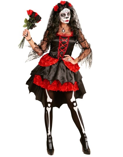 Day of the Dead Damekostyme med Slør Strl L
