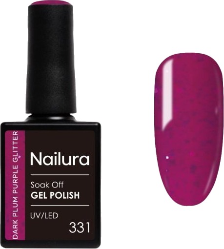 Nailura Gelpolish 331 – Mørk plomme lilla med glitter – 10 ml Nailura Gelpolish 331 – Mørk plomme lilla med glitter – 10 ml