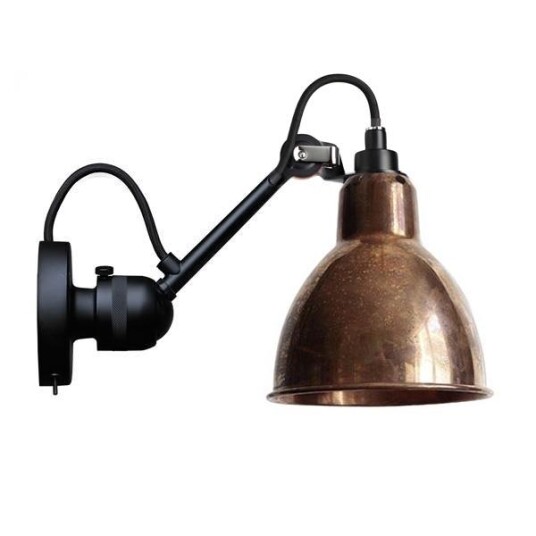 Lampe Gras N304 Vegglampe Matt Sort & Rå Kobber Med Av/På Knapp