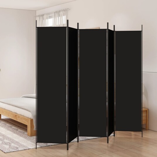vidaXL Romdeler 5 paneler svart 250x200 cm stoff vidaXL Romdeler 5 paneler svart 250x200 cm stoff