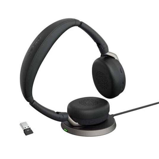 Jabra Evolve2 65 Flex Uc Stereo - Hodesett - On-Ear - Bluetooth - Trådløs - Aktiv Støydemping - Usb-A - Svart - Med Trådløs Ladepute - Optimert For Uc