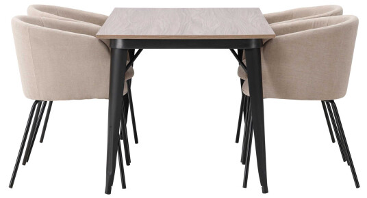 Venture Design Tempe & Berit spisegruppe Beige/valnøtt 4 stoler & bord 140 x 80 cm
