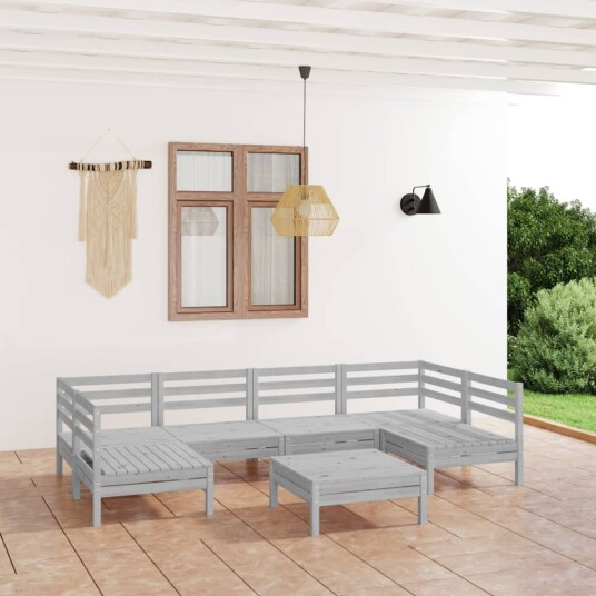 vidaXL Hagesofagruppe 7 deler hvit heltre furu