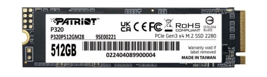 Patriot P320 512GB M.2 NVMe SSD PCIe 3.0 x4