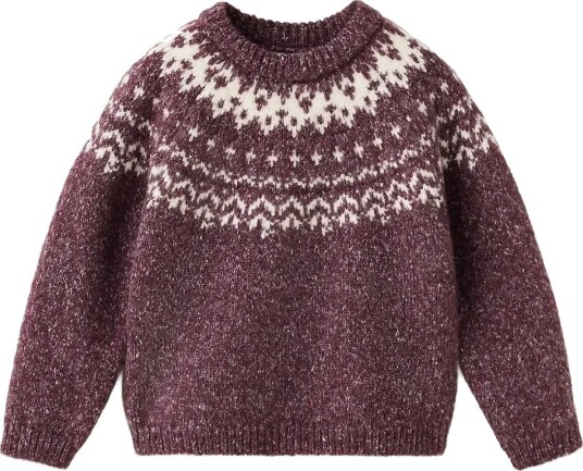 Mango Printed Knit Sweater DARK RED 104