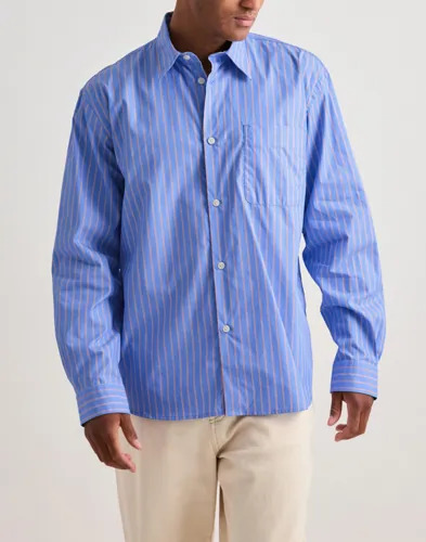 Selected Men Slhrlxholger Stripe Ls Shirt Stripete skjorter Blå